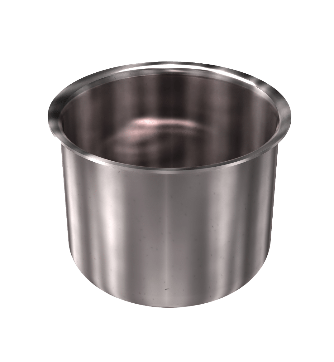 Stainless steel deep-drawn cylindrical cup with flanged rim for industrial enclosure applications
