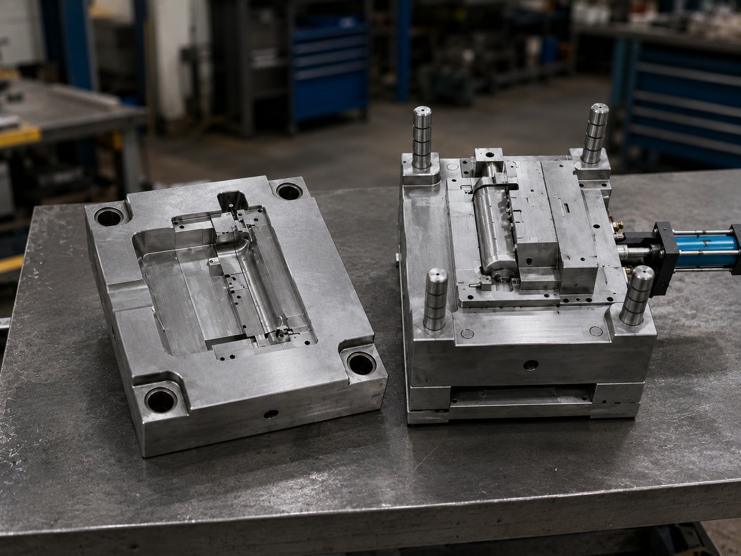 Machined mold bases and metal interfaces for mixed-material assembly planning